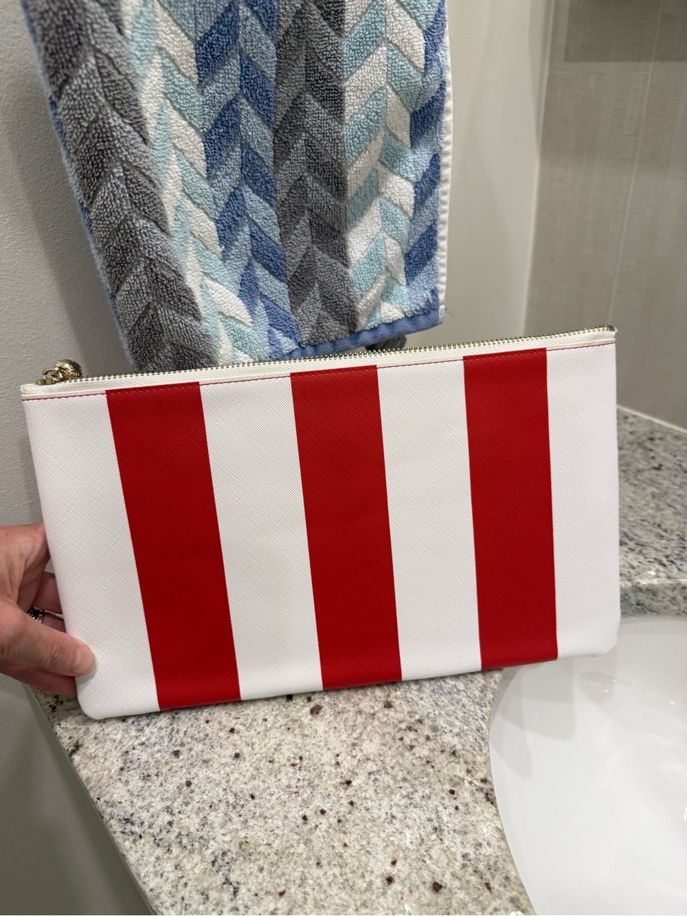 NWOT Striped Clutch with Embossed Logo